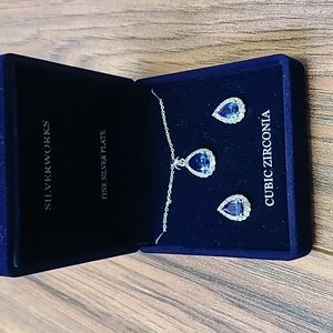 Belk silverworks cubic zirconia blue earring and necklace teardrop set sapphire